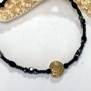 Black Crystal Beaded Gold Nautilus Bracelet